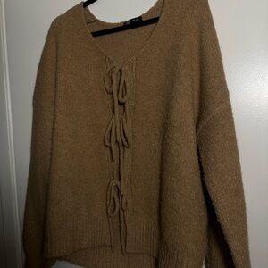 Cozy Camel Sweater with Tie Details